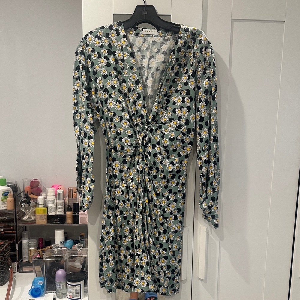 Sandro Black and White Floral Mini Dress